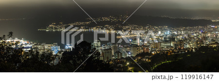 ニュージーランド　ウェリントンにあるステリン記念公園からみえる市街地と港の夜景 119916147