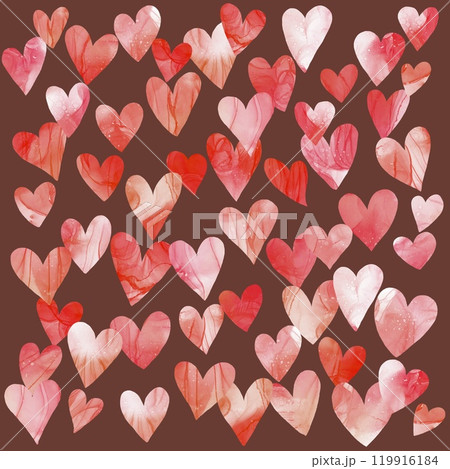 茶色背景に可愛いハートがたくさん舞う模様。バレンタイン、結婚式、誕生日その他記念日向けに。 119916184
