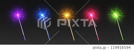 Magic wands with light effects and sparkles Magic wands with light effects and sparkles 119916594