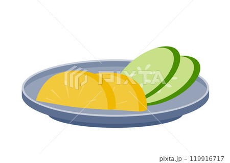 お皿に乗ったたくあんときゅうりの漬物のベクターイラスト 119916717