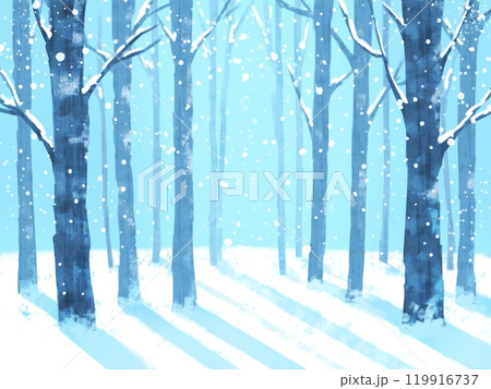 雪が降る冬の森 風景イラストのイラスト素材 [119916737] - PIXTA