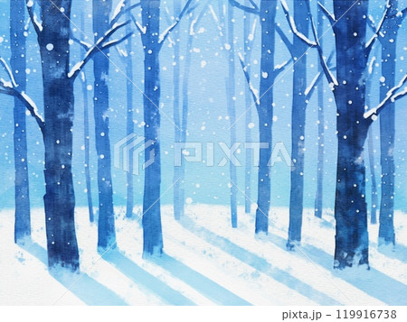 雪が降る冬の森 水彩風 風景イラストのイラスト素材 [119916738] - PIXTA