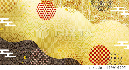 金　和柄　模様　和紙　背景	 119916995