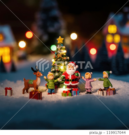 サンタクロースとトナカイとクリスマスツリーの人形 サンタクロースとトナカイとクリスマスツリーの人形 119917044