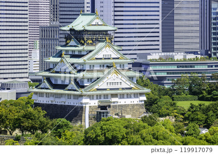 大阪城天守閣と立ち並ぶ高層ビル群（大阪府大阪市） 119917079