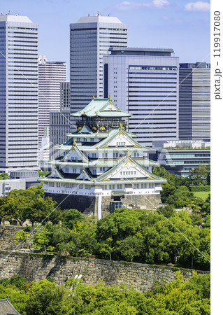 大阪城天守閣と立ち並ぶ高層ビル群（大阪府大阪市） 119917080