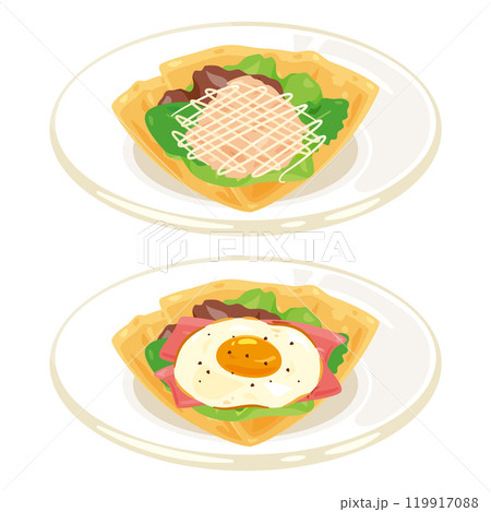 皿に盛られたおかず系クレープセット2 皿に盛られたおかず系クレープセット2 119917088