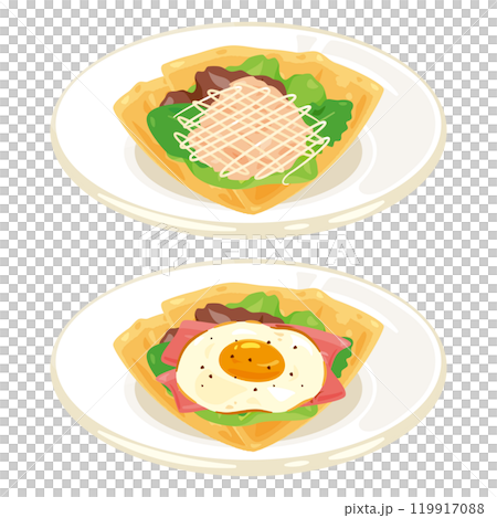 皿に盛られたおかず系クレープセット2 皿に盛られたおかず系クレープセット2 119917088