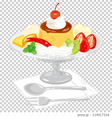 Pudding a la mode served on a plate 119917104