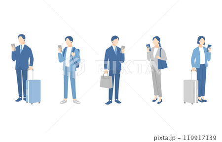 スマホを確認しているビジネスパーソンのセット 119917139