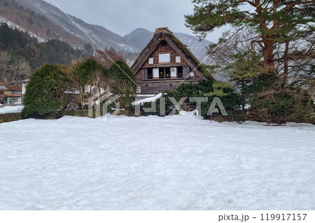 The view of landscape shirakawago vilage in winter The view of landscape shirakawago vilage in winter 119917157