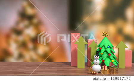 The Snow man and chart for christmas or Business concept 3d rendering. The Snow man and chart for christmas or Business concept 3d rendering. 119917173