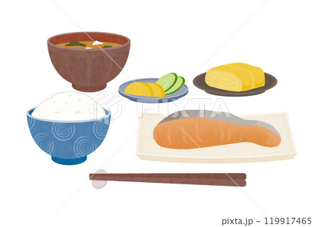 水彩風美味しそうな和風朝食のベクターイラスト 119917465