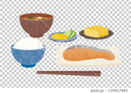 水彩風美味しそうな和風朝食のベクターイラスト 119917465