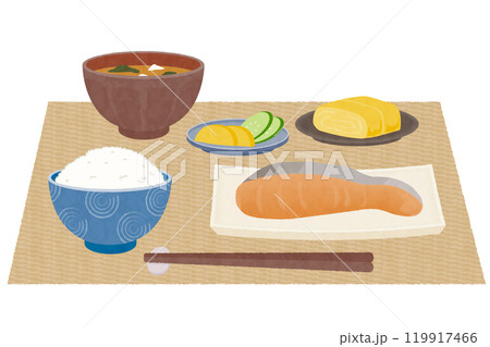 水彩風美味しそうな和風朝食のベクターイラスト 119917466