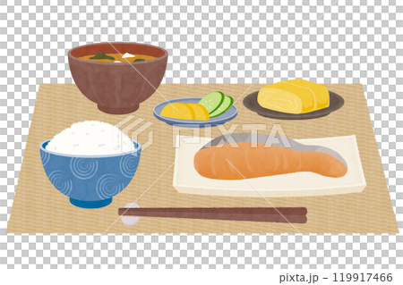 水彩風美味しそうな和風朝食のベクターイラスト 119917466