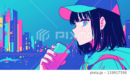 ギターを弾くアニメ風の女の子 AI ギターを弾くアニメ風の女の子 AI 119917598