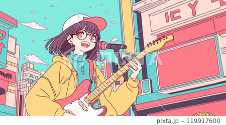 ギターを弾くアニメ風の女の子 AI ギターを弾くアニメ風の女の子 AI 119917600