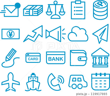 ビジネス　マネー　アイコン　ピクトグラム　線画　飾り　あしらい　シンプル　イラスト素材セット 119917893