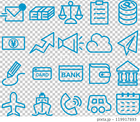 ビジネス　マネー　アイコン　ピクトグラム　線画　飾り　あしらい　シンプル　イラスト素材セット 119917893