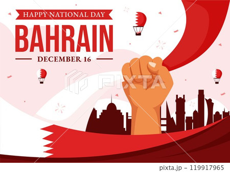 Happy Bahrain National Day Vector Illustration on December 16th, Featuring a Waving Flag in a Patriotic Holiday, in a Flat Style Cartoon Background 119917965