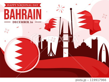Happy Bahrain National Day Vector Illustration on December 16th, Featuring a Waving Flag in a Patriotic Holiday, in a Flat Style Cartoon Background 119917966