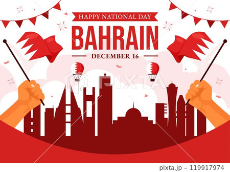 Happy Bahrain National Day Vector Illustration on December 16th, Featuring a Waving Flag in a Patriotic Holiday, in a Flat Style Cartoon Background 119917974