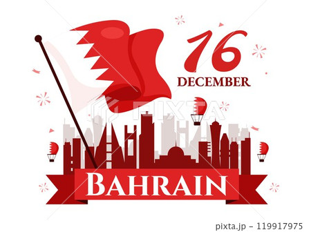 Happy Bahrain National Day Vector Illustration on December 16th, Featuring a Waving Flag in a Patriotic Holiday, in a Flat Style Cartoon Background 119917975