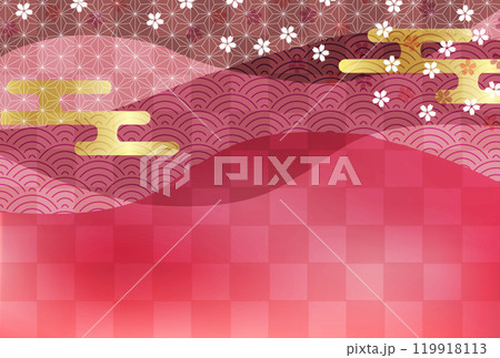 和柄　年賀状　桜　背景	 119918113