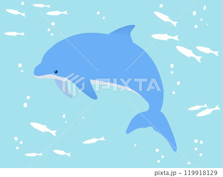 海を泳ぐイルカ イラスト素材 青色 海を泳ぐイルカ イラスト素材 青色 119918129