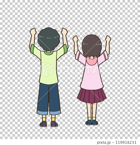 Boy and girl holding hands with their backs turned 119918231