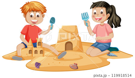 Children Building Sandcastles on the Beach 119918514