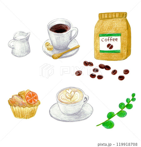 コーヒー色鉛筆画 119918708