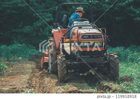 トラクターで畑を耕す 119918918