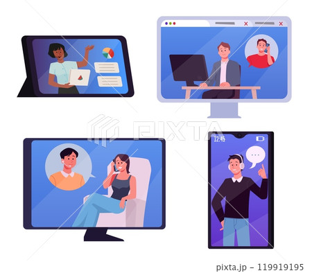 Vector set of online customer support, phone and computer icons. Vector set of online customer support, phone and computer icons. 119919195