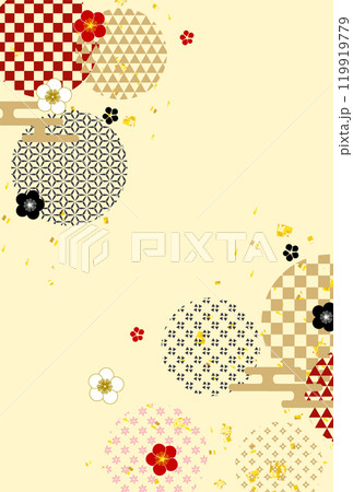 和柄　年賀状　梅　背景	 119919779