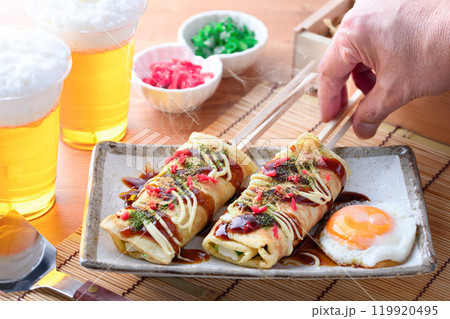 人気の屋台グルメ はしまきお好み焼き 人気の屋台グルメ はしまきお好み焼き 119920495