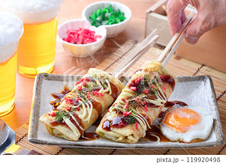 人気の屋台グルメ はしまきお好み焼き 119920498