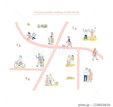 道を歩いているさまざまな人々　34 119920626