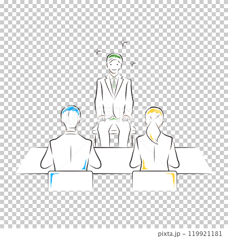 Illustration of a man looking for a job and the interviewer having an interview Illustration of a man looking for a job and the interviewer having an interview 119921181