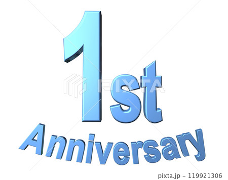 3DCG文字「1st Anniversary/1周年」ブルー,青 3DCG文字「1st Anniversary/1周年」ブルー,青 119921306