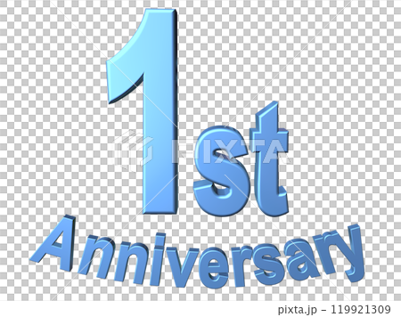 3DCG文字「1st Anniversary/1周年」ブルー,青 119921309