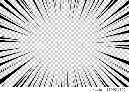 シンプルな漫画風の放射状の集中線 白黒 119921592