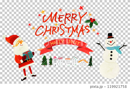 MERRY CHRIST、サンタクロース、街並み、手描き、HOLLY JOLLY 雪だるま MERRY CHRIST、サンタクロース、街並み、手描き、HOLLY JOLLY 雪だるま 119921758