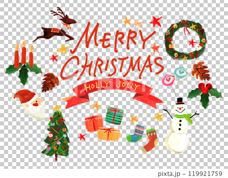 聖誕快樂聖誕樹，紅色絲帶，手繪，HOLLY JOLLY 插圖 119921759