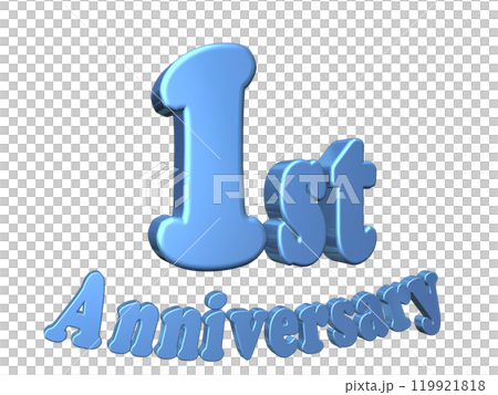 3DCG文字「1st Anniversary/1周年」ブルー,青 119921818