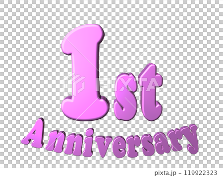 3DCG text "1st Anniversary" in purple, pink 3DCG text "1st Anniversary" in purple, pink 119922323