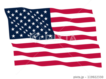 風にはためくアメリカ国旗のイラスト 119922330