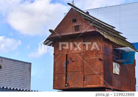 Old rusty dovecote for keeping and breeding pigeons Old rusty dovecote for keeping and breeding pigeons 119922666