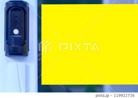 Entry button for call, video communication. Yellow plate for text Entry button for call, video communication. Yellow plate for text 119922716